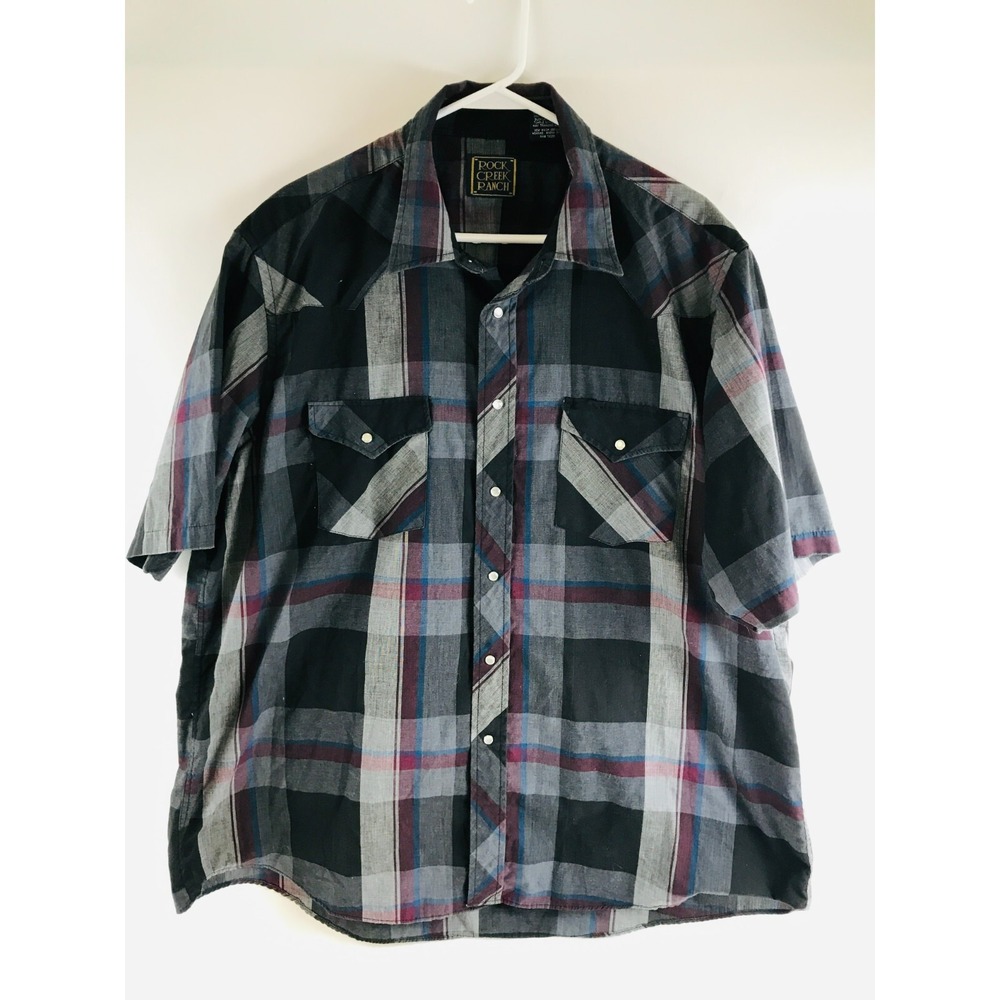 Rock Creek Ranch Shirt Big Men's 2X 18/18.5 Black Blue Maroon Western Pearl Snap